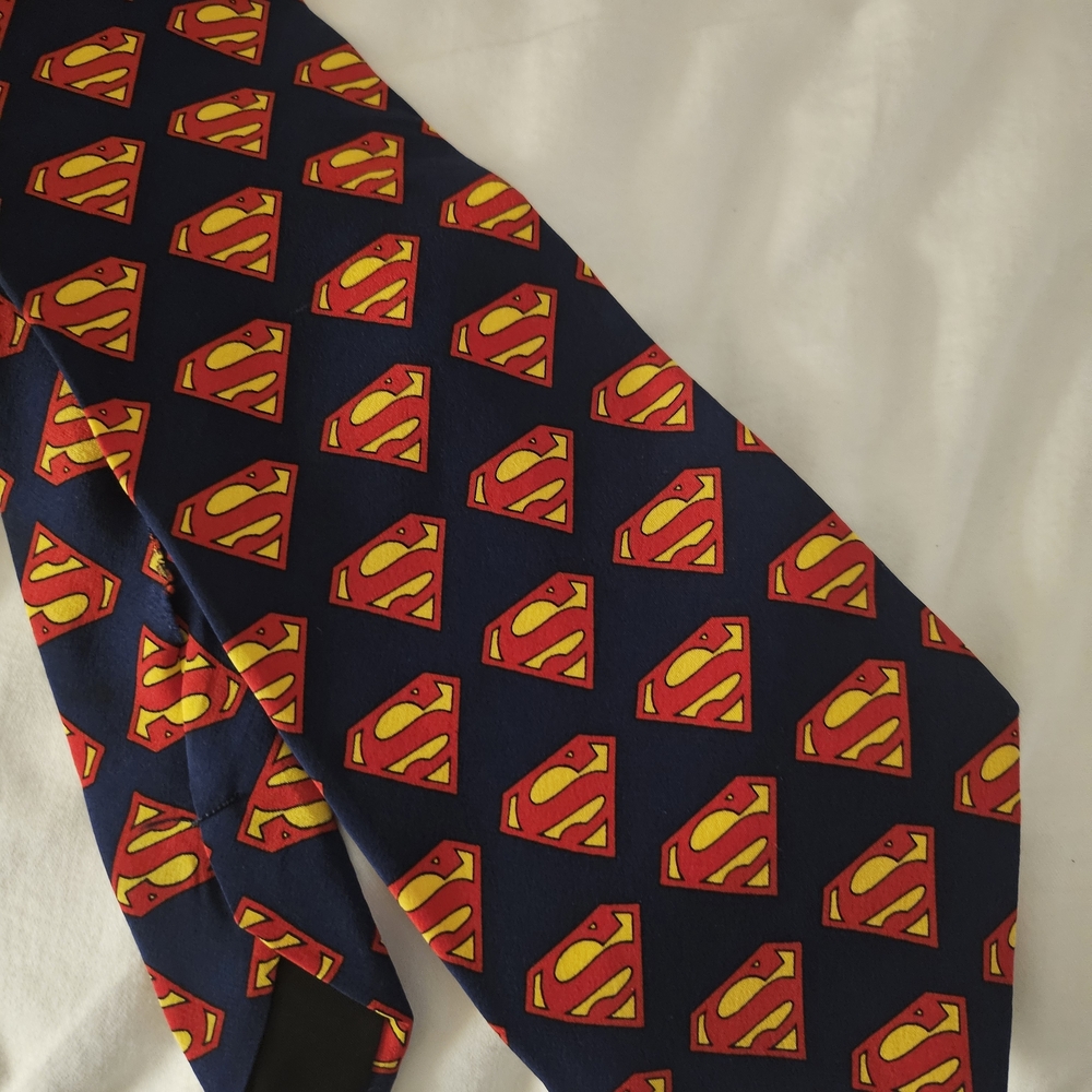 Vintage 1996 Superman DC Comics Silk Tie Blue Logo Print
